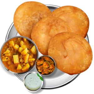 4 Kuchori with Aloo Bhujya Achar & Raita